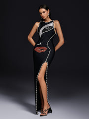 Sleeveless Pearl Bandage Maxi Dress