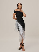 Off Shoulder Fringe Bandage Midi Dress