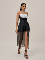 Robe maxi fendue en résille spaghetti