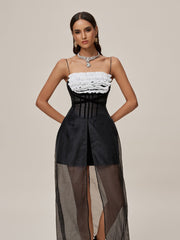 Robe maxi fendue en résille spaghetti