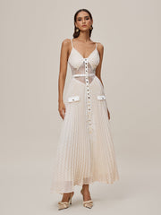 Spaghetti Lace Button Maxi Dress