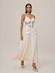 Spaghetti Lace Button Maxi Dress