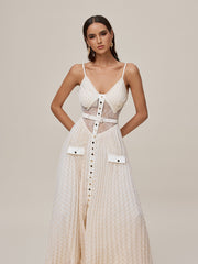 Spaghetti Lace Button Maxi Dress