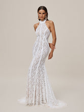 Robe longue en dentelle à col halter