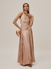 Halterneck Ruched Draped Maxi Dress