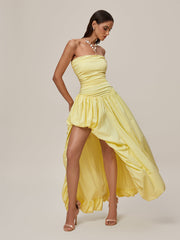 Strapless Lace Up Bubble Maxi Dress