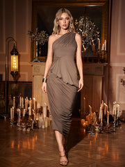 One Shoulder Ruched Midi Dress