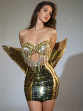 Ensemble jupe métallique à franges de strass