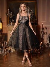 Square Neck Lace Midi Dress