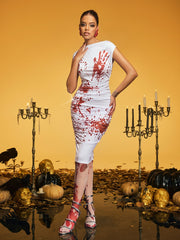 Sleeveless Blood Ruched Midi Dress