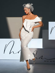 Robe maxi bustier ornée de perles et de nœud