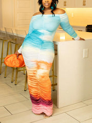 Gradient Ruched Maxi Dresses