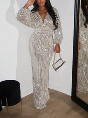 Sequin Puffed Sleeves Party Dresses