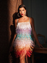 Robe mini à franges et paillettes spaghetti