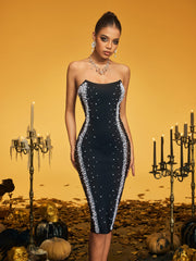 Strapless Rhinestone Pearl Bandage Dress