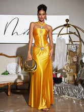Crystal Cutout Satin Maxi Dress