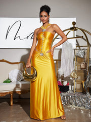 Crystal Cutout Satin Maxi Dress