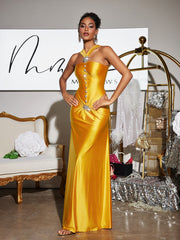 Crystal Cutout Satin Maxi Dress