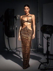 Crystal Embellished Leopard Maxi Dress