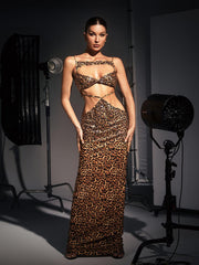 Crystal Embellished Leopard Maxi Dress