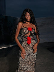 Robe midi en dentelle à fleurs