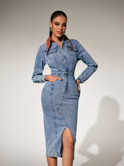 Robe midi fendue à col rabattu