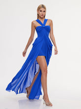 Robe longue fendue à col licou