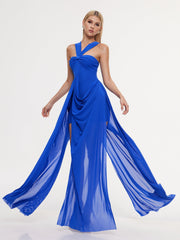 Robe longue fendue à col licou