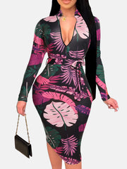 Zipper Print Pencil Midi Dresses