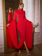 Robe maxi drapée à col montant