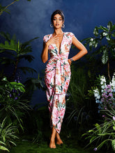 Robe midi imprimée à fleurs et col en V