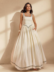 Robe longue bouffante à franges spaghetti et crinoline