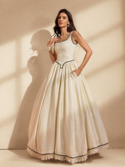 Robe longue bouffante à franges spaghetti et crinoline