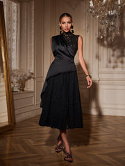 Robe midi drapée en dentelle