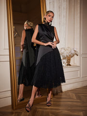 Robe midi drapée en dentelle