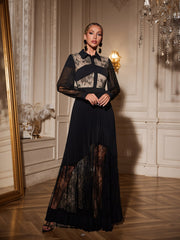 Robe longue plissée en dentelle