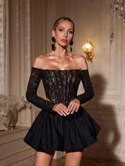 Ensemble jupe bouffante en dentelle à épaules dénudées