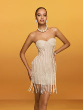 Strapless Pearl Fringe Bandage Mini Dress