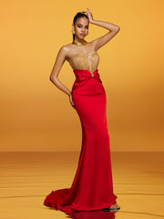 Robe longue bustier en satin à nœud