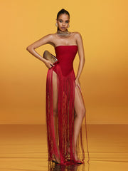 Strapless Fringe Bandage Maxi Dress