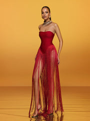 Strapless Fringe Bandage Maxi Dress