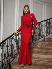 Long Sleeve Glitter Flower Cutout Dress