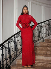 Long Sleeve Glitter Flower Cutout Dress