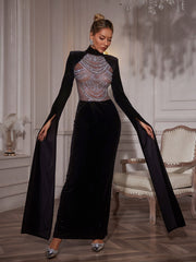 Robe longue en velours strass