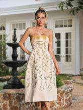 Strapless Embroidered Midi Dress