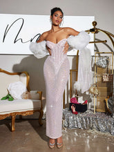 Robe longue bustier corset à strass sans bretelles