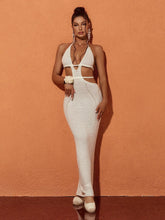 Halterneck Knit Maxi Dress In White