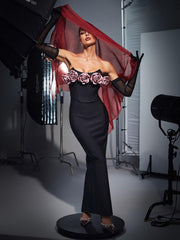 Strapless Flower Corset Bandage Dress With Gloves