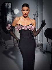 Strapless Flower Corset Bandage Dress With Gloves