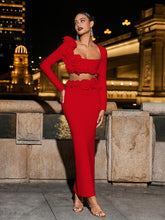 Ensemble jupe bandage à fleurs rouges